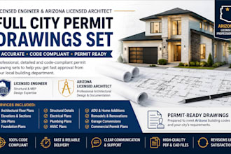 full city permit drawings set as licensed engineer in arizona licensed architect
