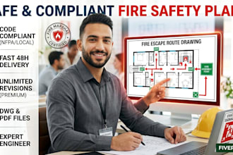 design a fire escape route drawing, evacuation signage, and assembly point plan