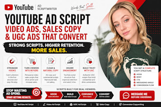 write youtube ad script for video ads sales copy and ugc ads
