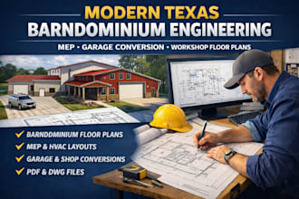 engineer modern texas barndominium mep garage conversion shop cad floor plans
