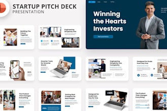 redesign startup pitch deck, powerpoint slides for investor and fundraising