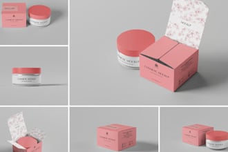 do beauty and cosmetic product packaging box and pouch lebel and 3d mock up