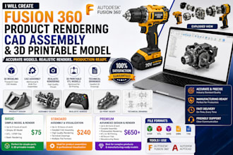 create fusion 360 product rendering cad assembly and 3d printable model