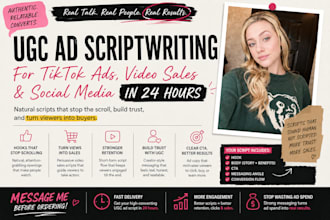 write ugc ad script for tiktok ads video sales and social media in 24 hours