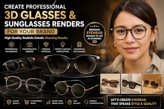 design professional 3d glasses and sunglasses renders for your brand