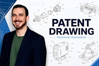 create uspto patent drawing, patent illustration for utility and design patents