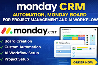 setup monday CRM automation monday board for project management, ai integration
