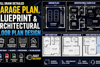 draw detailed garage plan, garage conversion and architectural floor plan design