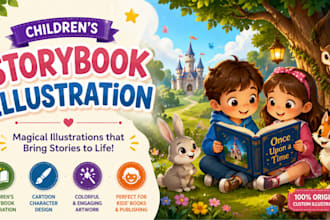 children storybook illustration, kids book cartoon character illustration design