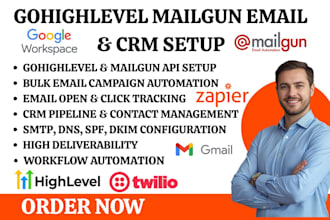 setup gohighlevel mailgun API integration bulk email sending email tracking crm