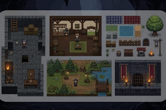 design pixel art tileset sprite sheet and retro game assets