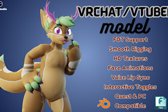 create 3d vrchat avatar, furry model for pc and quest convert or rig 3d model