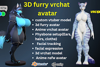 create custom vrchat avatar, furry vtuber model for vseeface, pc and quest