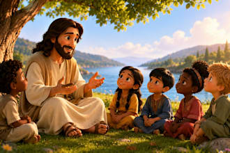 do christian bible themed illustration, kids book illustration, picture book