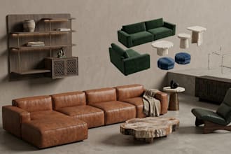 build low li full perm 3d mesh furniture set model for second life and imvu
