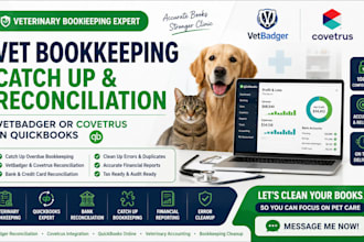 catch up overdue vet bookkeeping and reconcile vet badger covetrus in quickbooks