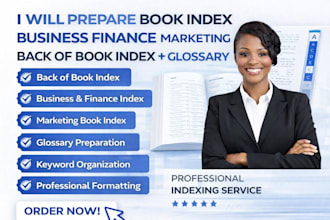 prepare book index business finance marketing back of the book index glossary
