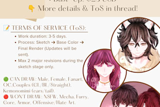 draw beautiful anime headshot or bust up with detailed hair and eyes