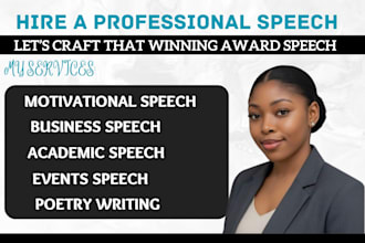 write powerful motivational speech, persuasive speech, ted talk, business, event