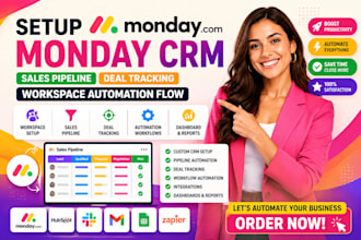 setup monday crm sales pipeline deal track management workspace automation flow