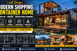 design modern shipping container home floor plan renders architectural drawings