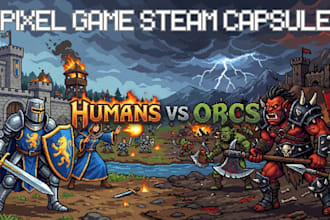 be your steam capsule artist for steam header logo main capsule in pixel style