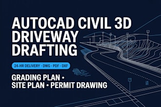 autocad civil 3d driveway drafting, grading plan  site plan cad drawing
