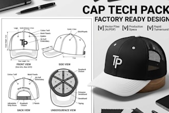 design cap tech pack hat sketch trucker hat and headwear spec sheet for brands
