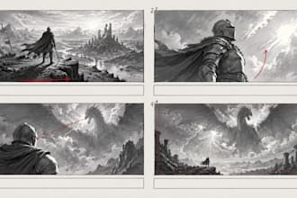 create cinematic storyboard art for game trailers