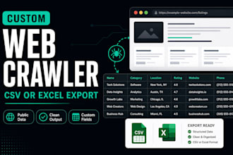 build a custom web crawler and deliver data in CSV or excel