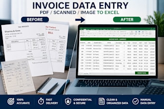 do invoice data entry, PDF invoice to excel, bookkeeping spreadsheet work