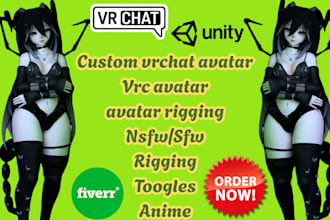do custom vrchat avatar vr character, vrc avatar nsfw furry 3d model rigging