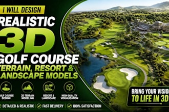 design realistic 3d golf course terrain, resort, and landscape models