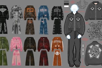 design streetwear tech pack oversized hoodie tshirt cargo pants activewear cad