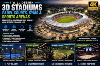 design your 3d stadium,3d paddle court, gym, baseball sports court rendering
