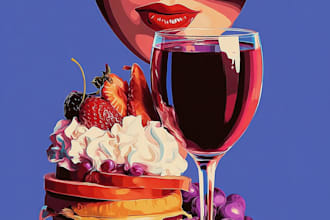 create colorful food pop art pet portrait illustration