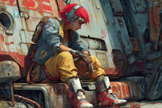 do a cyberpunk high detailed line art art