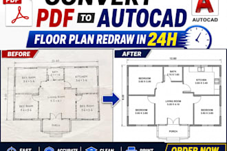 autocad drawing, convert PDF to cad, floor plan redraw 24h