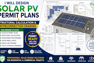 design solar pv permit plans, structural calculation and interconnection drawing