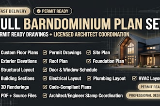 handle your full barndominium plans, permit drawings and license achitect