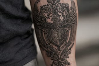custom a geometric realism in black and grey tattoo design