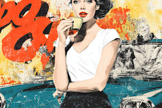 make illustration in distressed retro and pop art style