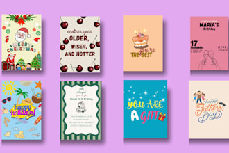 create greeting cards with lettering and illustrations