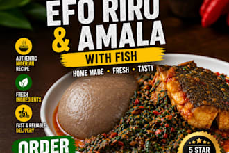 make efo riro and amala with lots of fish