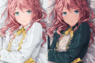 draw custom dakimakura vtuber, anime, fanart, waifu, husbando in anime style
