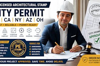 provide licensed architectural stamp for city permits tx, ca, ny, az, oh