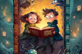 craft a vibrant cartoon book cover design