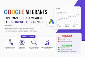 setup, manage google ad grants, optimize PPC campaign for nonprofit business