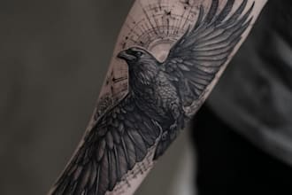 custom a geometric realism in black and grey tattoo design