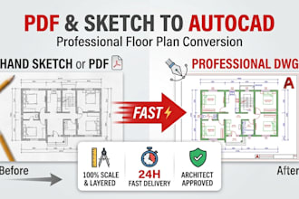 convert PDF or sketch to autocad dwg floor